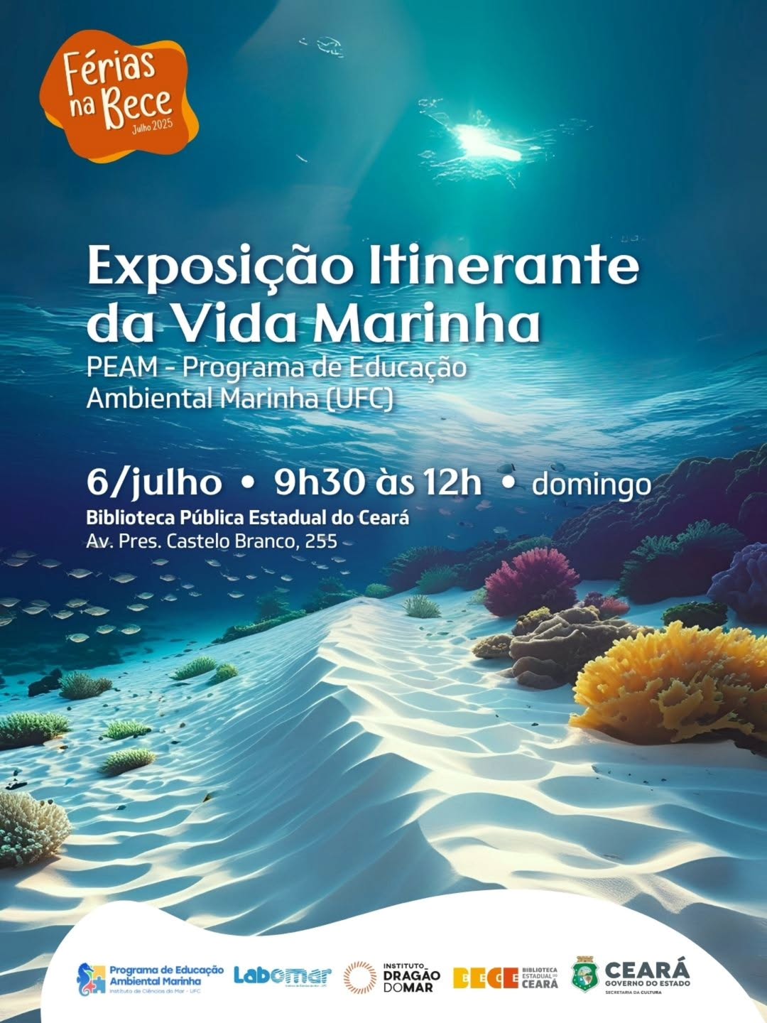 Biblioteca Pública Estadual do Ceará (Bece) e o Programa de Educação Ambiental Marinha (PEAM/UFC) realizam a exposição “Exposição Itinerante da Vida Marinha”, uma experiência única de sensibilização ambiental.