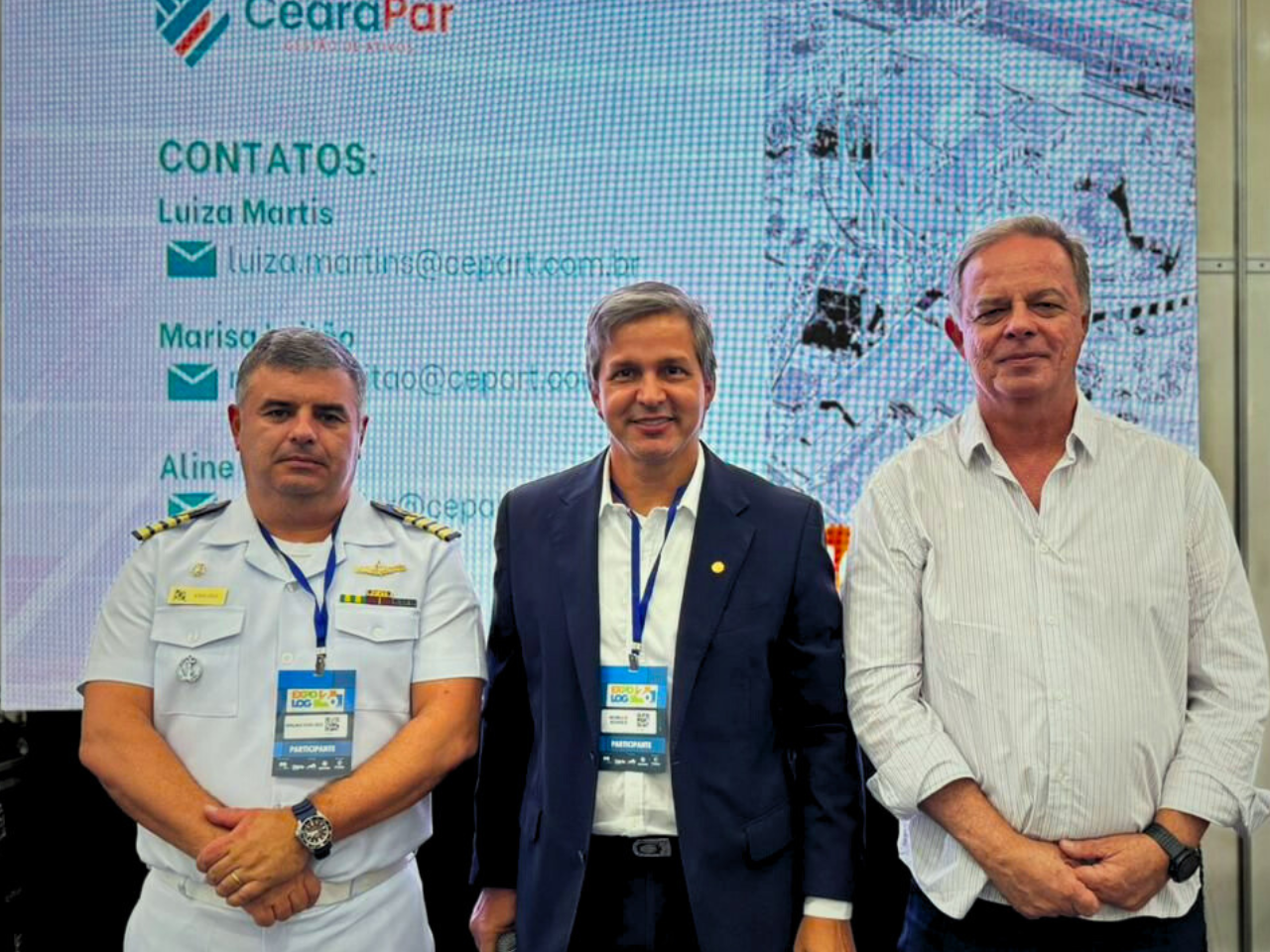 Comandante Bruno Emilião (secretário), Rômulo Alexandre (novo presidente da Câmara Setorial de Economia Azul do Ceará) e Beto Gradvohl vice-presidente). Foto: Reprodução.